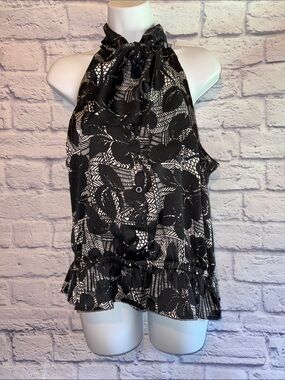 Twentyone Black & White Halter Tie-Neck Printed Top